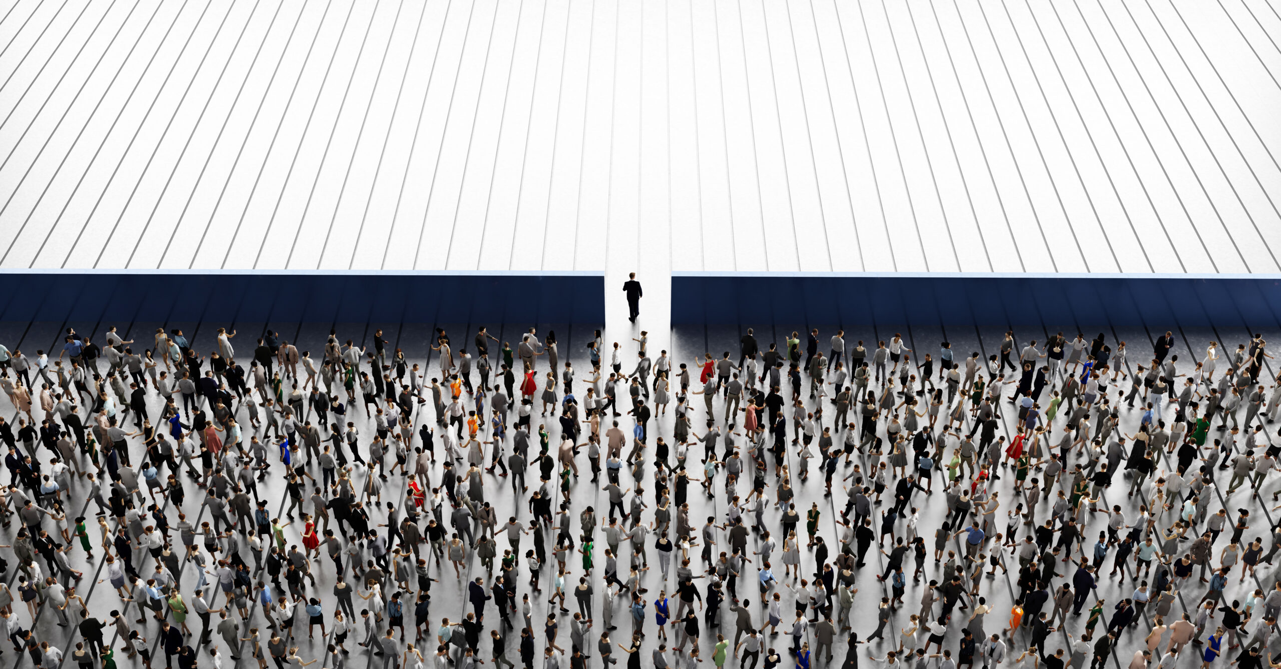 Business growth, leadership and win concept. Red arrow passing the wall.